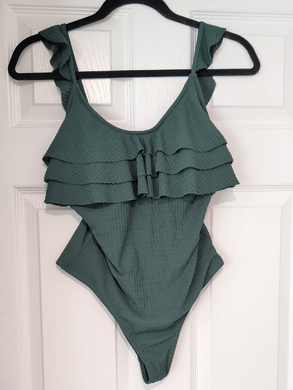 Ruffled One-Piece Swimsuit in Deep Green